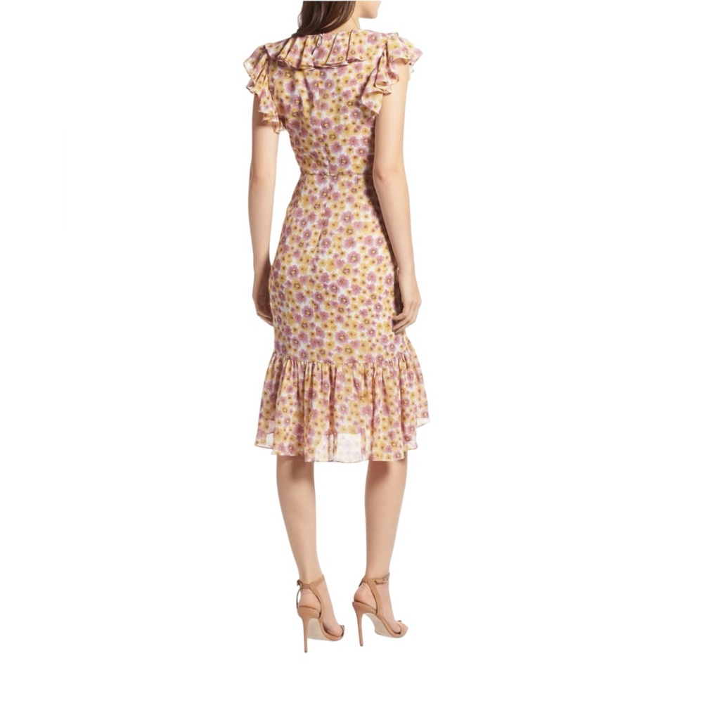 WAYF Daphne pink and yellow floral print midi ruffle dress. MED. COTTAGECORE - Picture 4 of 16